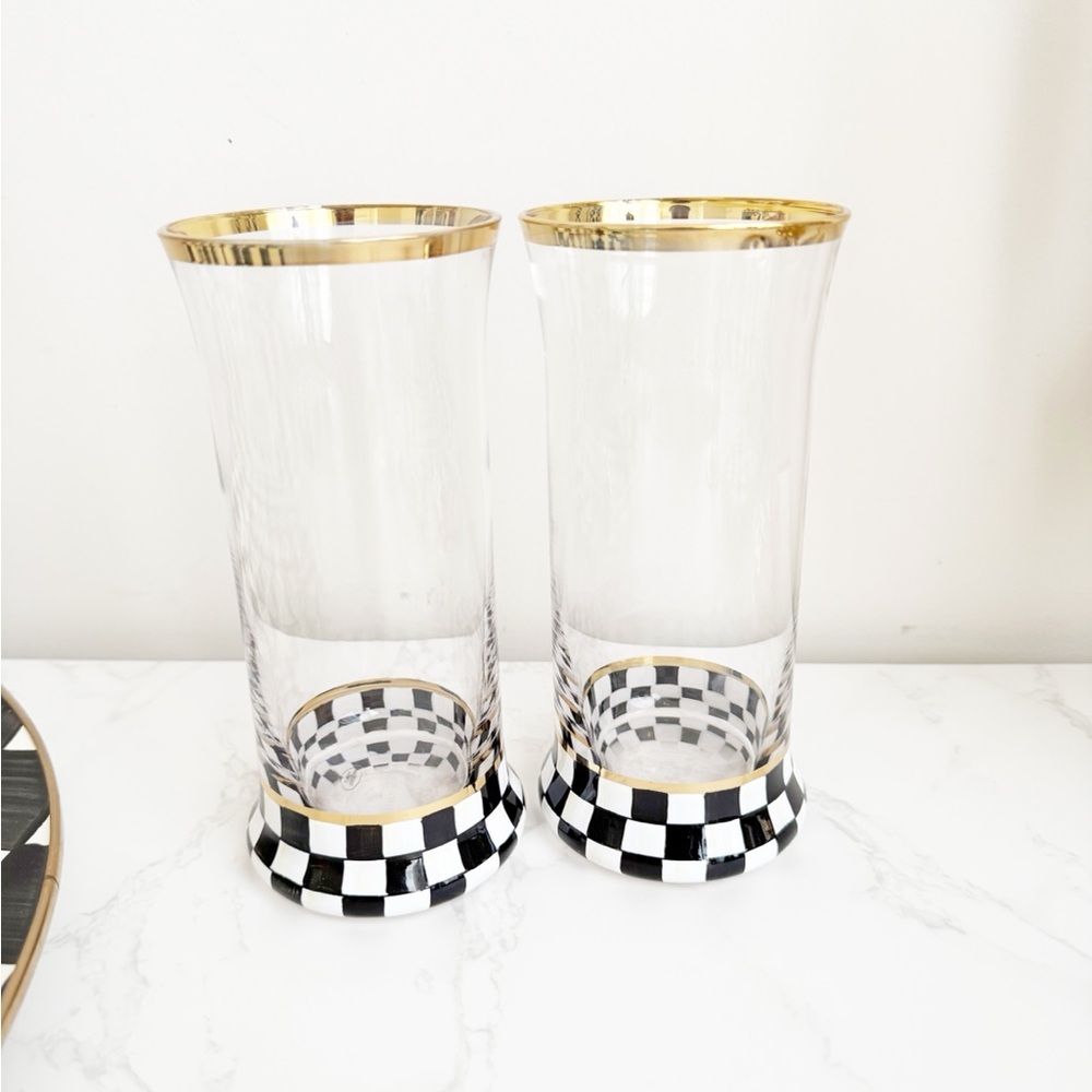 Courtly Check Highball Glass Set with Gold Accents - Picture 4 of 10